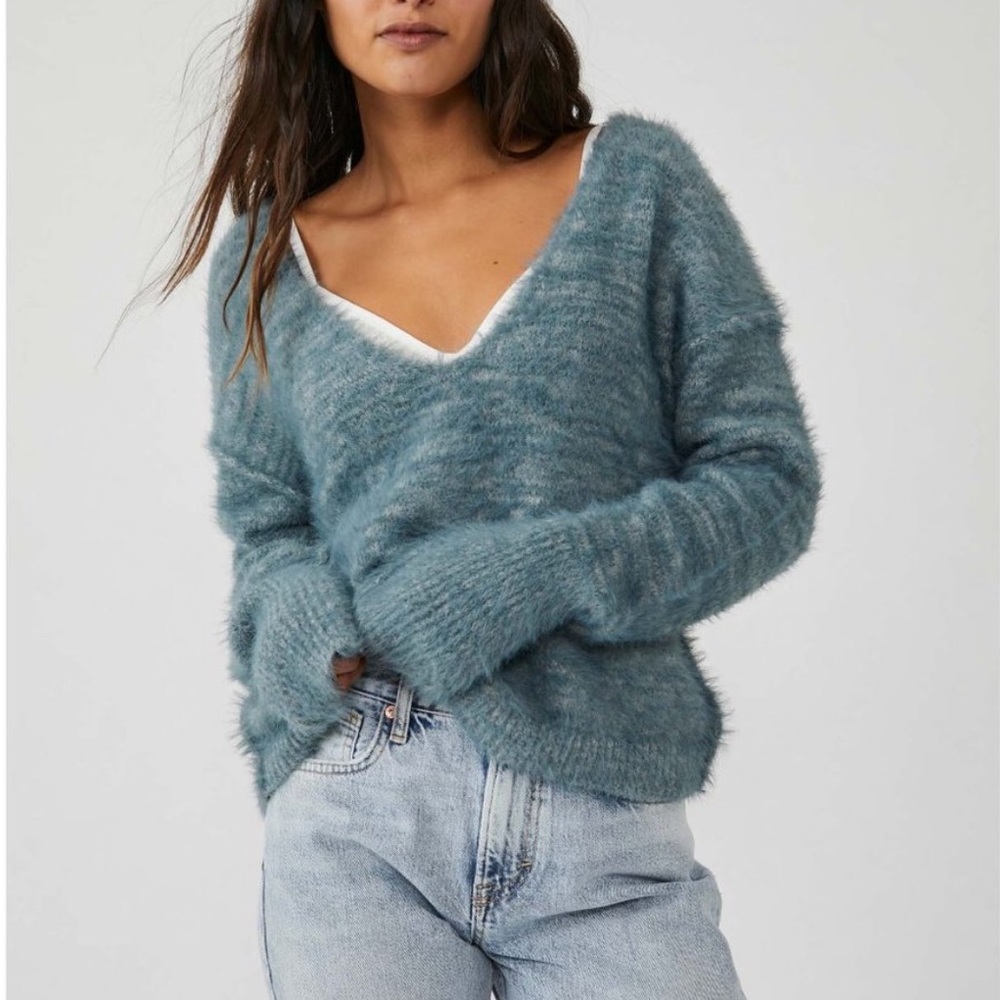 Free People Serendipity V Neck Sweater Storm Combo